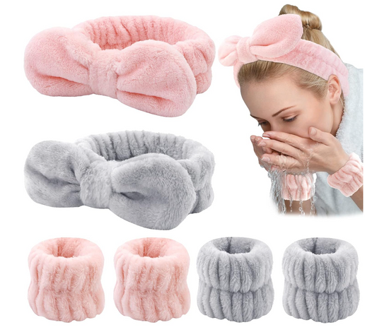 Fluffy Spa Headband & Wristband Set - Skincare Essential