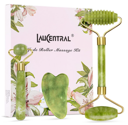 Gua Sha & Jade Roller Set - Natural Stone Facial Massage Kit
