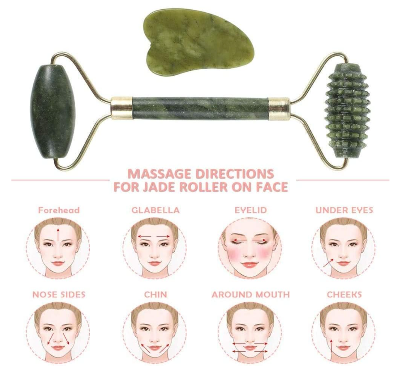Gua Sha & Jade Roller Set - Natural Stone Facial Massage Kit